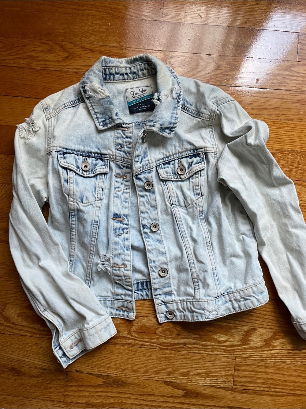 Zara  Light Wash Distressed Denim Jean Jacket XS